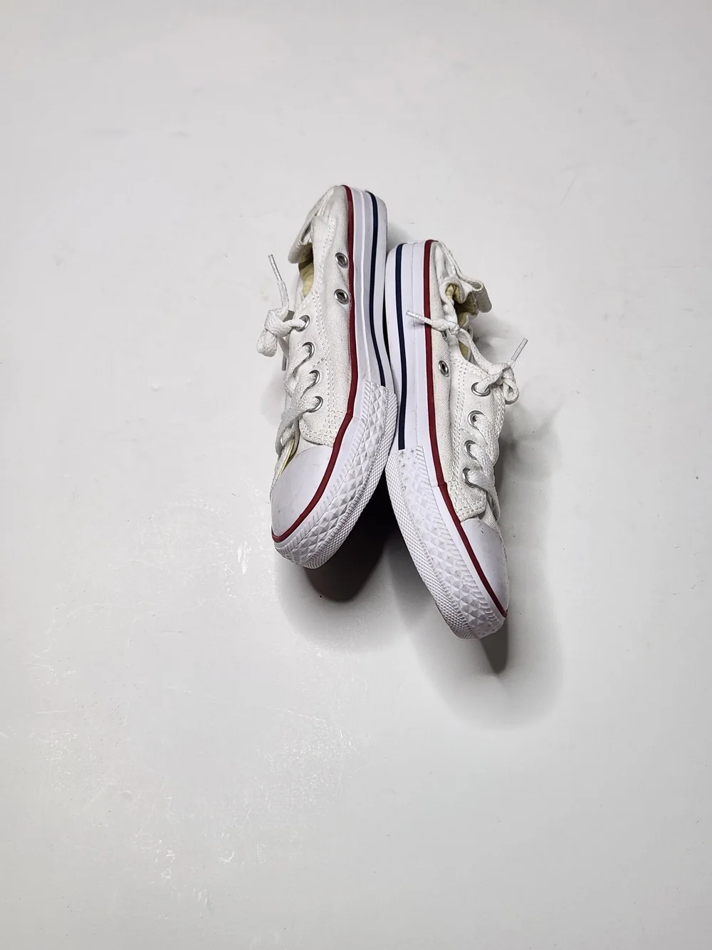 Converse Kids' Low Top Canvas Sneakers in White with Red Trim
